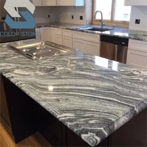 Black Grey Wave And White Marble Countertops For Kitchen
