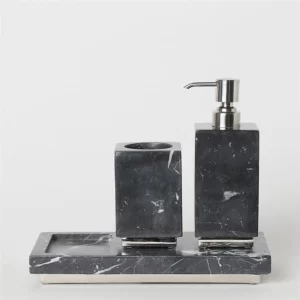 Black Marble With White Lines Soap Dish Set