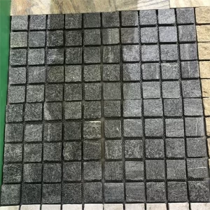 Black Quartz Stone Cobble Mesh Pavers