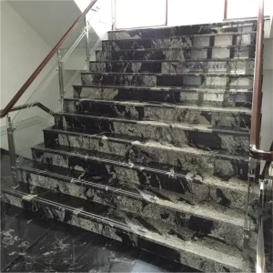Black and White Granite Tiles and Stairs with White Veins