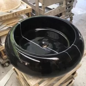 Hot Sale Round Shape Natural Black Marble Sink For Bathroom Or Kitchen