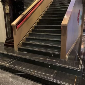 Nero Saint Laurent Black And Gold Marble Flooring Slab Stair Flooring Tiles