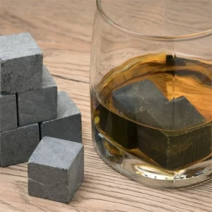 Premium Bar Accessories 8 Black Granite Chilling Whisky Rocks in Wooden Box