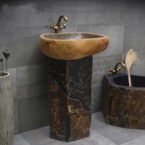 Wholesale Black Basalt Pedestal Sink For Outdoor