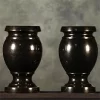 Black Granite Stone Memorial Vase With Flower Carving For Cemetery Graves