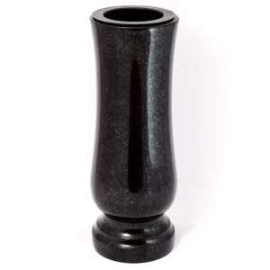 Black Granite Stone Memorial Vase With Flower Carving For Cemetery Graves