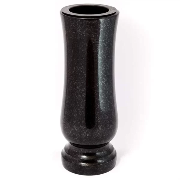 Black Granite Stone Memorial Vase With Flower Carving For Cemetery Graves