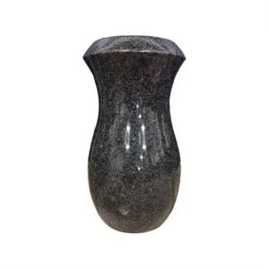 Black Granite Stone Memorial Vase With Flower Carving For Cemetery Graves