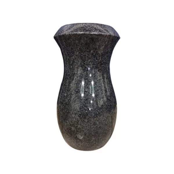 Black Granite Stone Memorial Vase With Flower Carving For Cemetery Graves