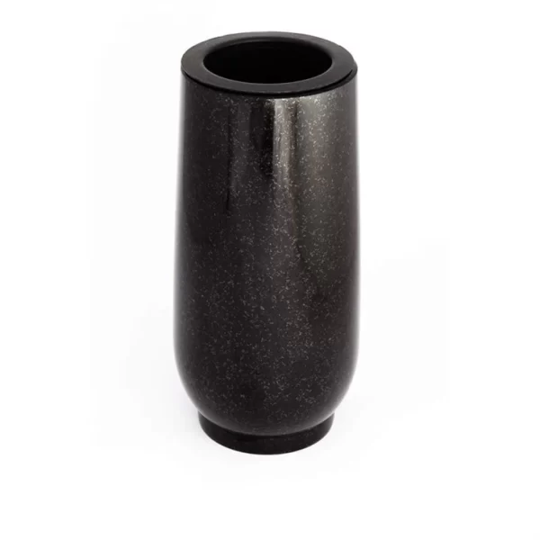 Black Granite Stone Memorial Vase With Flower Carving For Cemetery Graves