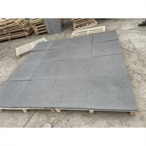 Black Granite Tiles With Surface Treatment Of Flamed, Water Jet And Steel Brush