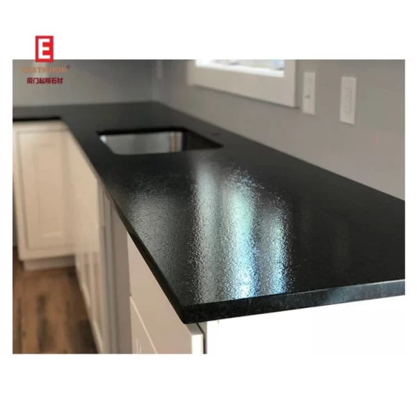 Natural Stone Absolute Black Leathered Granite Countertops For Kitchen