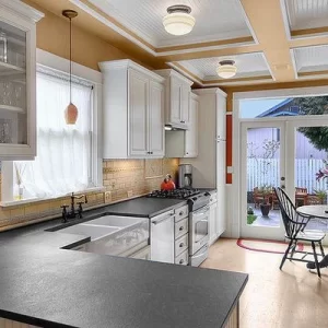 Natural Stone Absolute Black Leathered Granite Countertops For Kitchen