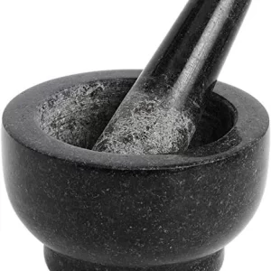 Natural Stone Black Granite Mortar And Pestle Set With Honed Finishing