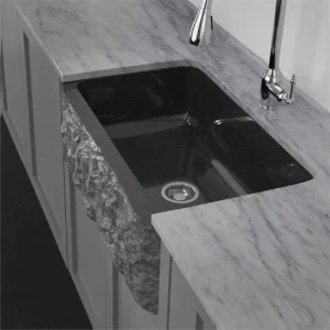 Polished Black Granite Single Bowl Farmhouse Sink