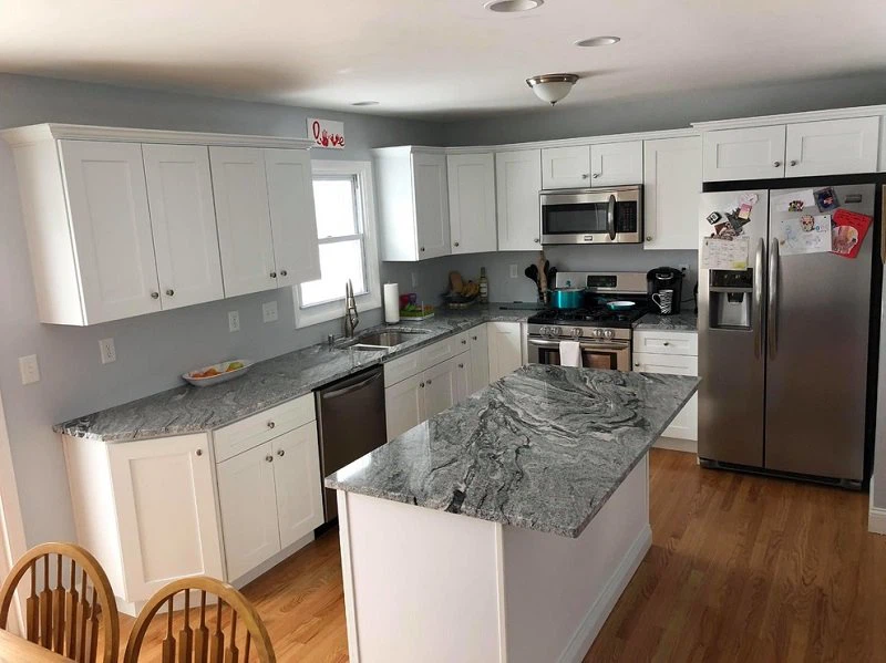 Black Grey Wave And White Marble Countertops For Kitchen