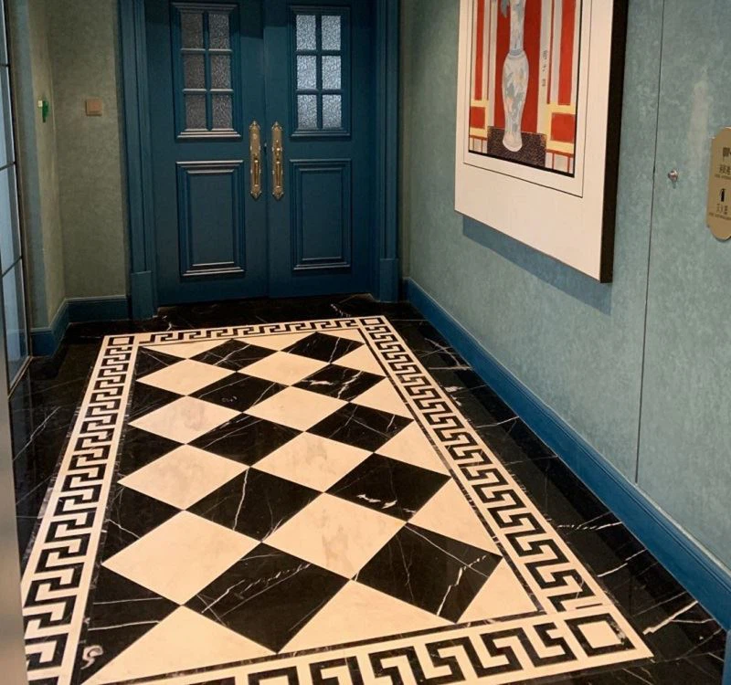 Black Marble Tile Mix With White Marble Tile