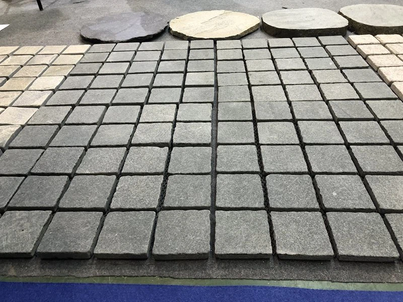 Black Quartz Stone Cobble Mesh Pavers