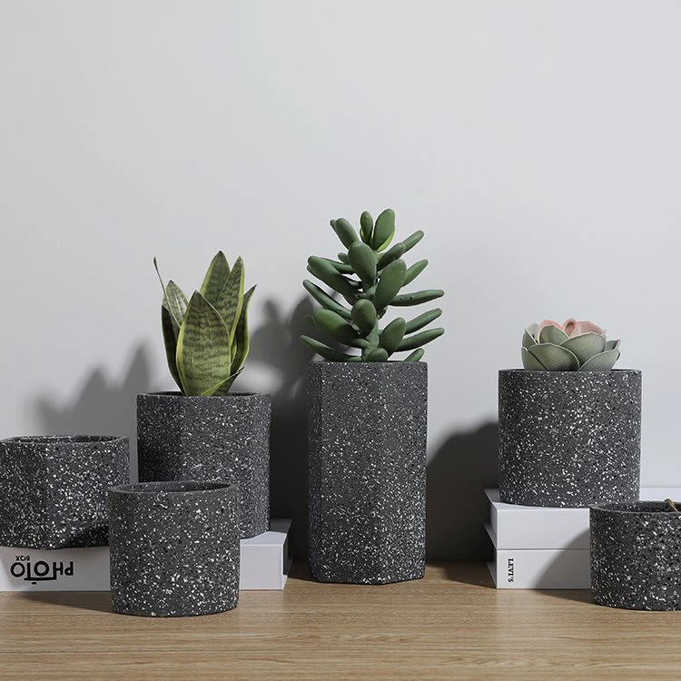 Black Terrazzo Cylinder Planter