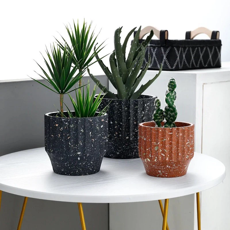 Black Terrazzo Flower Pot For Home Decoration