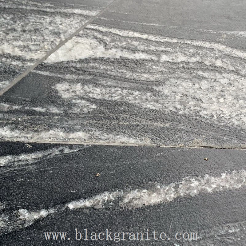 Black and White Granite Tiles and Stairs with White Veins