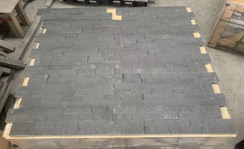 China Black Sandstone Culture Stone Panel For Wall Cladding