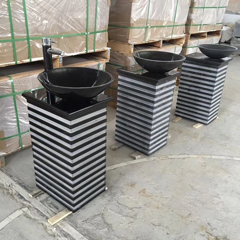 Customized Styles Black Marble Pedestal Sinks