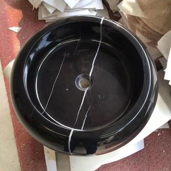 Hot Sale Round Shape Natural Black Marble Sink For Bathroom Or Kitchen