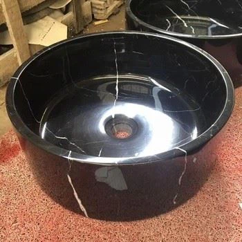 Hot Sale Round Shape Natural Black Marble Sink For Bathroom Or Kitchen