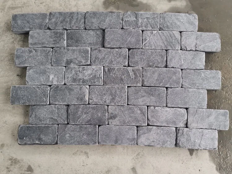 Tumbled Black Slate Cobblestone For Driveway Paving