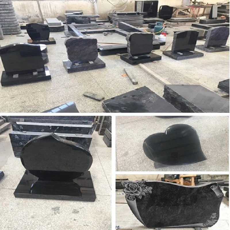Carved Black Granite Gravestone