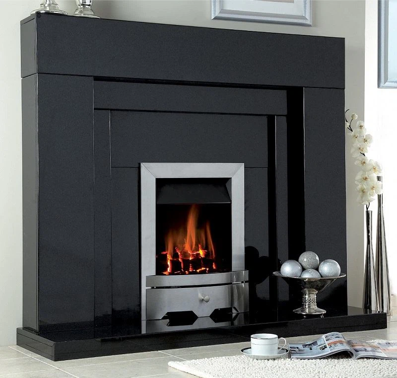 Customized Indoor Black Granite Fireplace