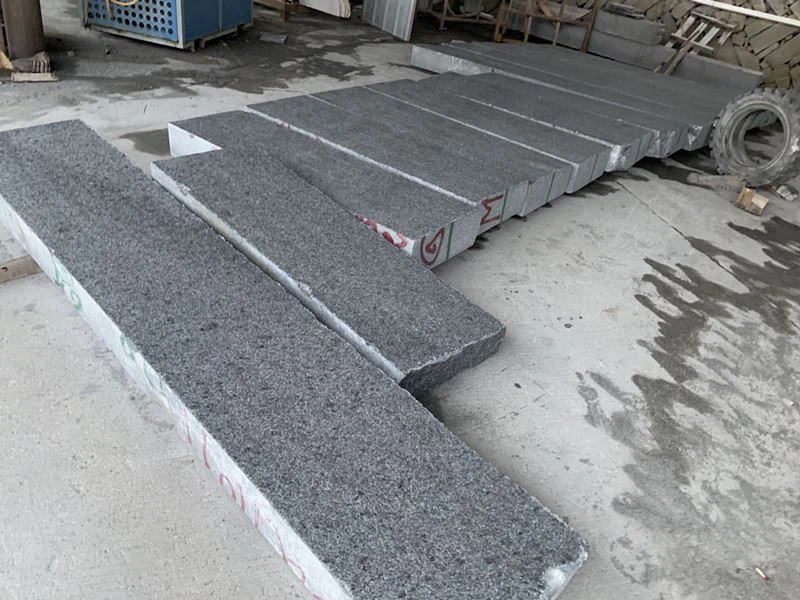 Flamed And Water Jet Black Diamond Granite Outdoor Steps