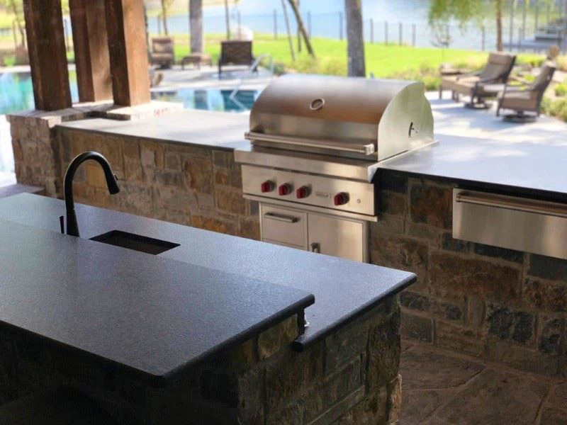 Natural Stone Absolute Black Leathered Granite Countertops For Kitchen